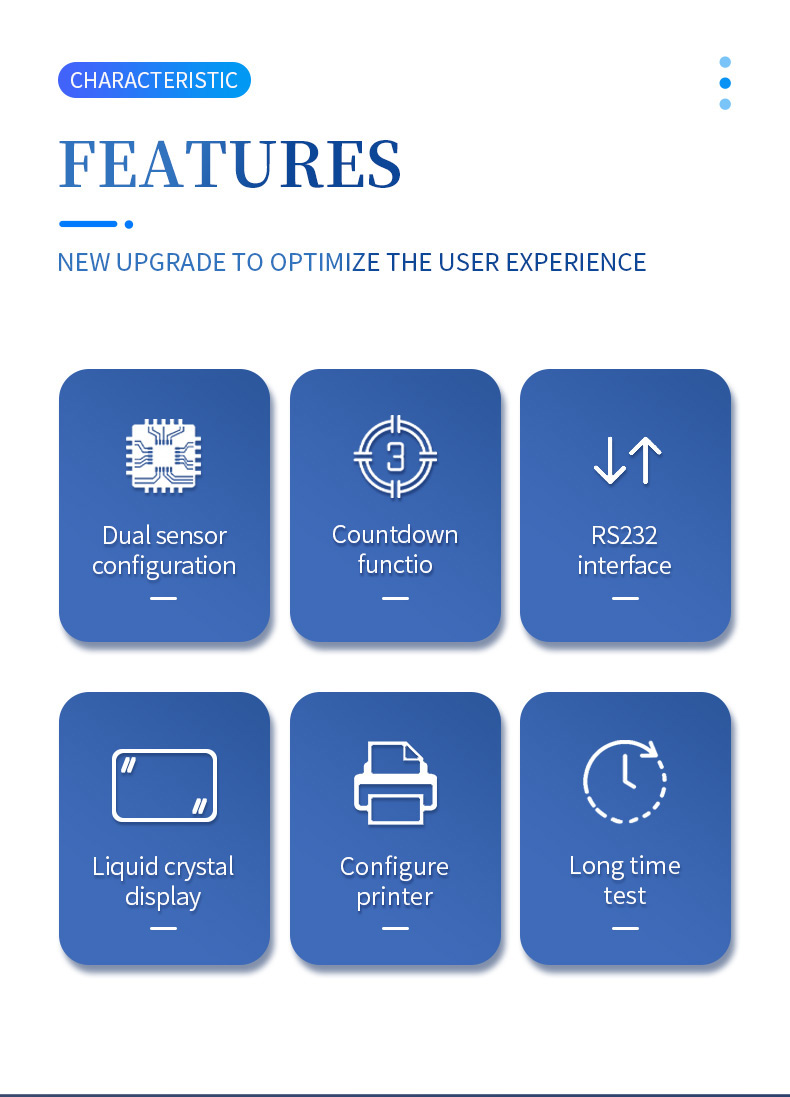 Dual sensor countdown function RS232 interface LCD display printer and long time test capabilities