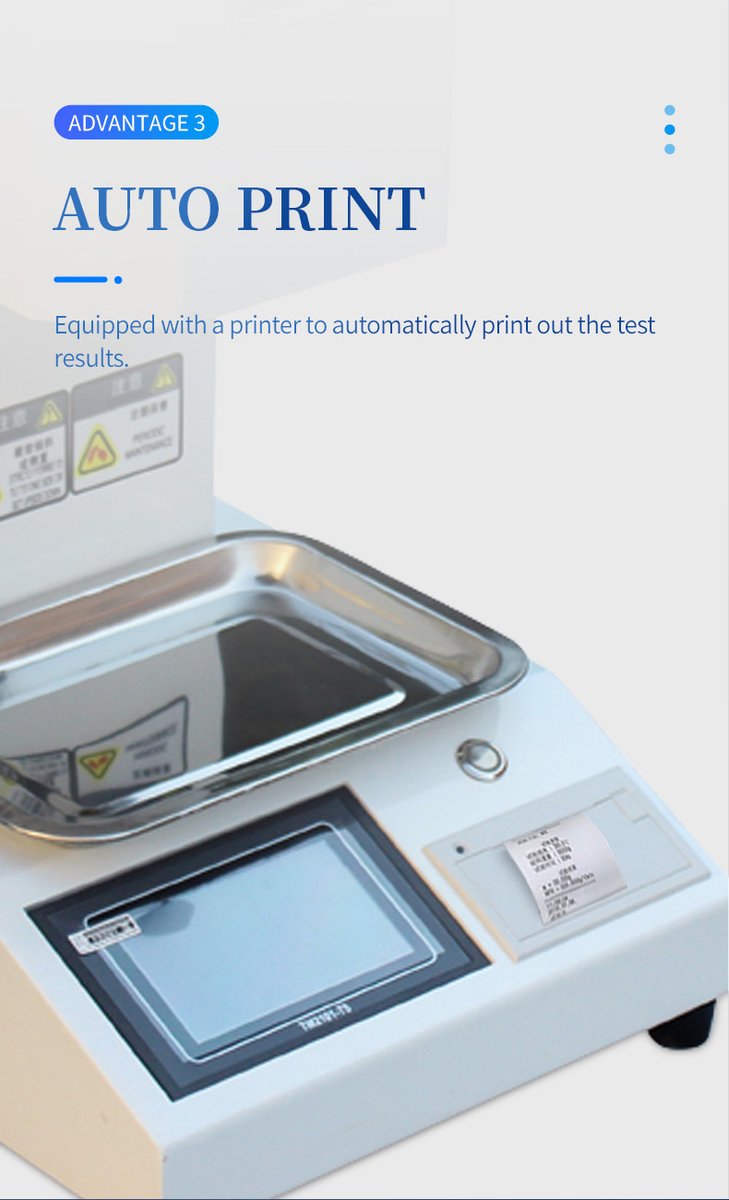 Auto print function with built-in micro printer outputting test results for quality documentation records
