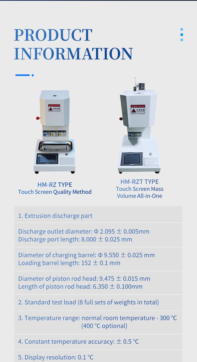 HM-RZ quality method and HM-RZT mass volume all-in-one side by side with dimensional and temperature specifications