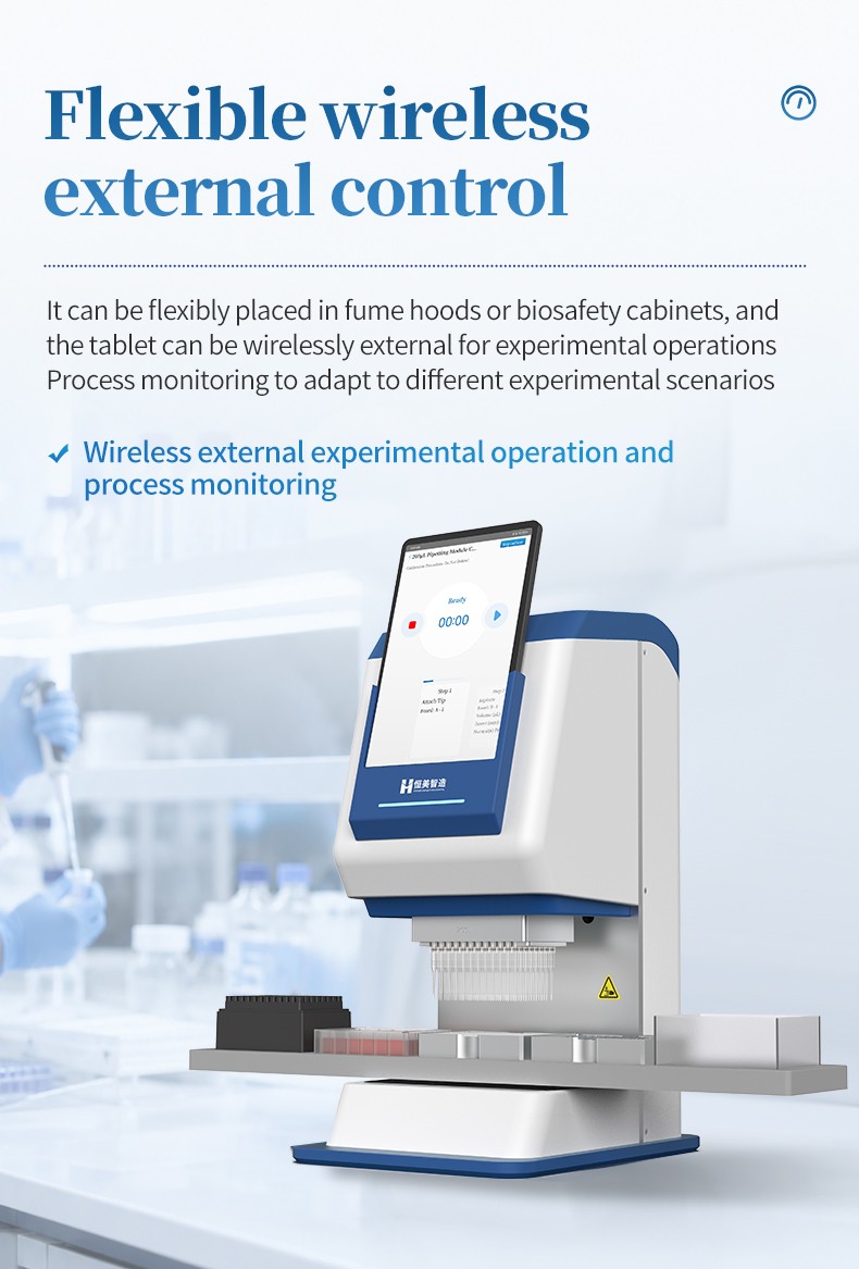 Flexible wireless external control configuration for automated liquid handler inside fume hoods and biosafety cabinets